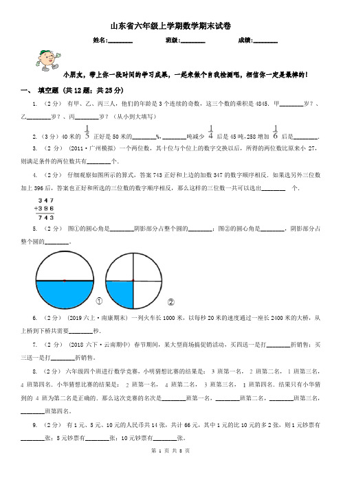 山东省六年级上学期数学期末试卷新版