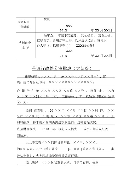 呈请行政处罚审批表