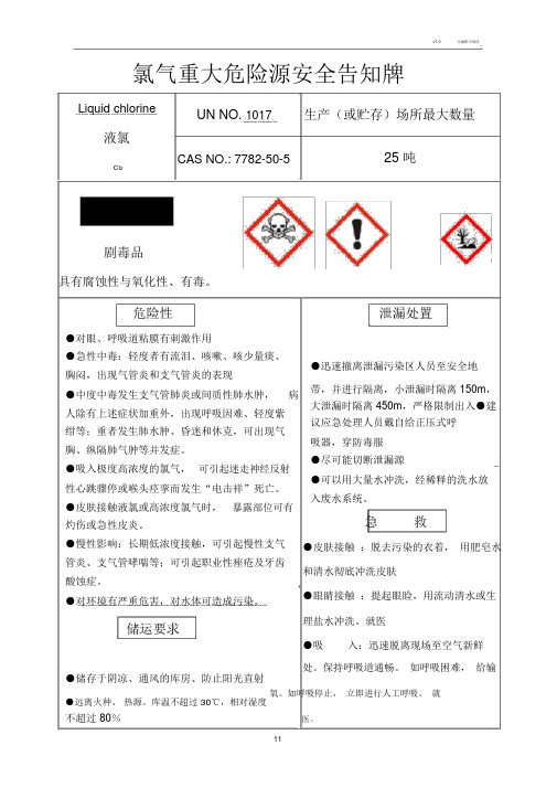 氯气重大危险源安全告知牌