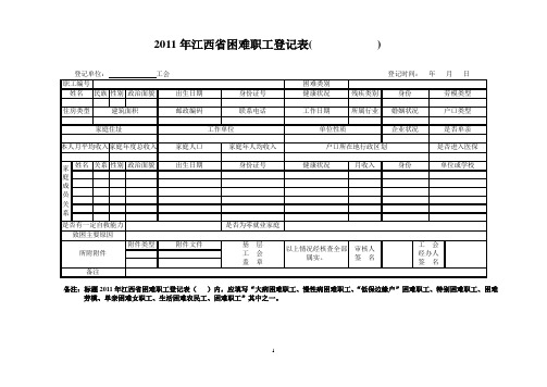 江西省困难职工登记表及有关指标填写说明
