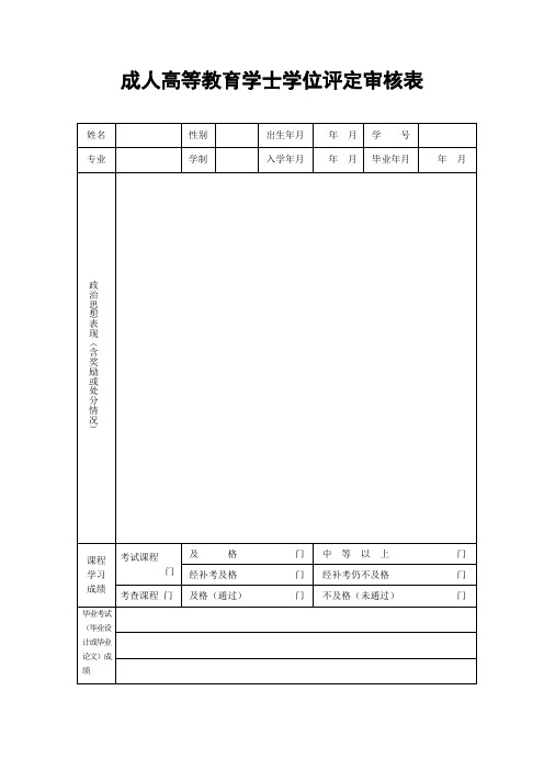 成人高等教育学士学位评定审核表(学生个人使用)