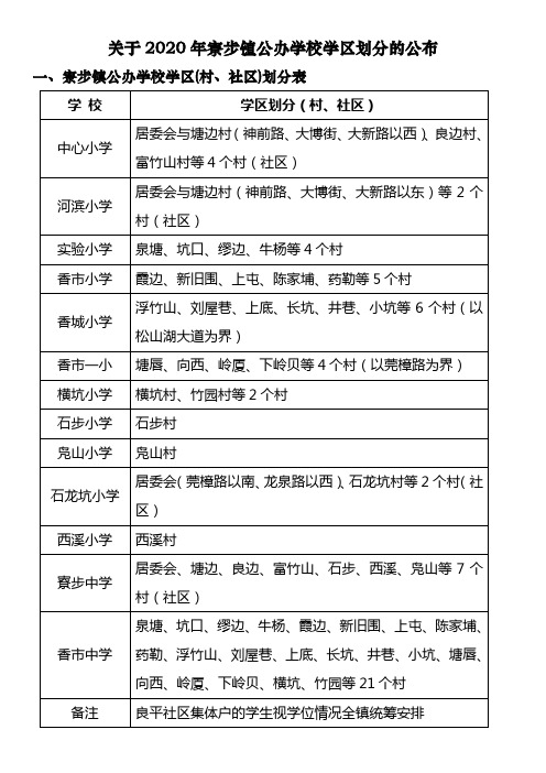 寮步镇公办学校学区(最新)