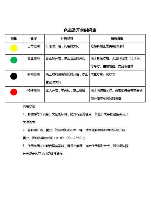 影城《色点及开关时间表》