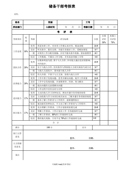 储备干部考核表