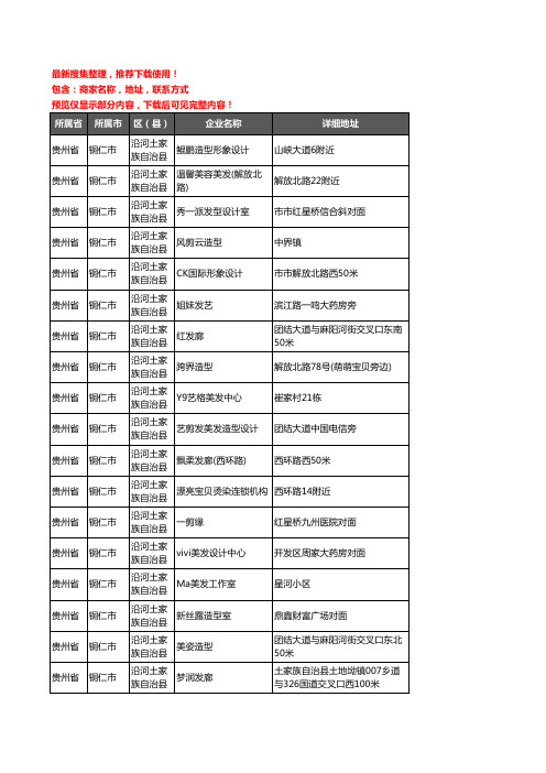 新版贵州省铜仁市沿河土家族自治县美容美发企业公司商家户名录单联系方式地址大全78家