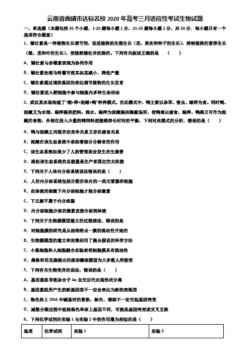 云南省曲靖市达标名校2020年高考三月适应性考试生物试题含解析