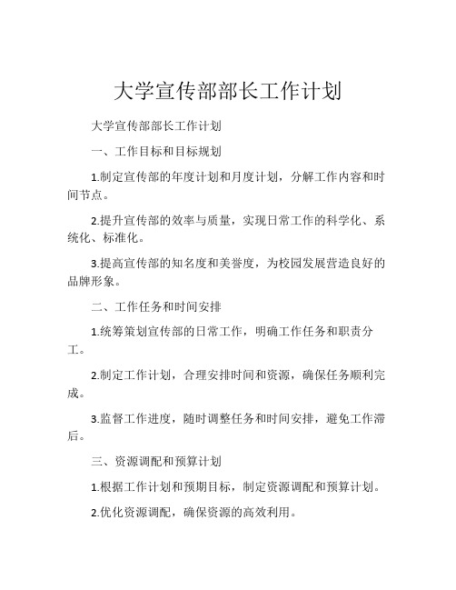 大学宣传部部长工作计划