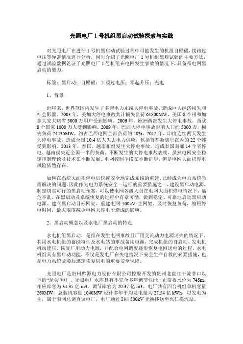 光照电厂1号机组黑启动试验探索与实践