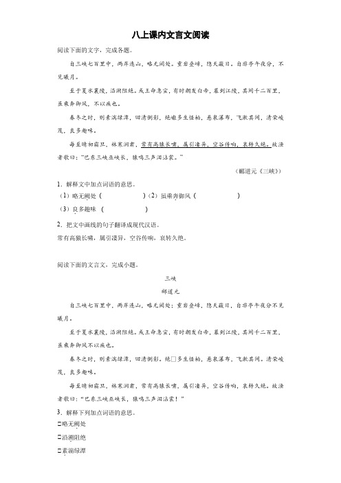 八上课内文言文阅读专项复习(一)  2023年初中语文中考一轮复习(含答案)