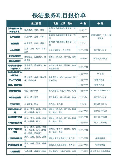 超实用保洁服务报价单明细表格