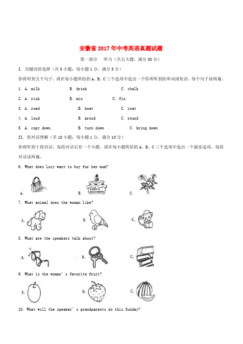 安徽省2017年中考英语真题试题(含解析)