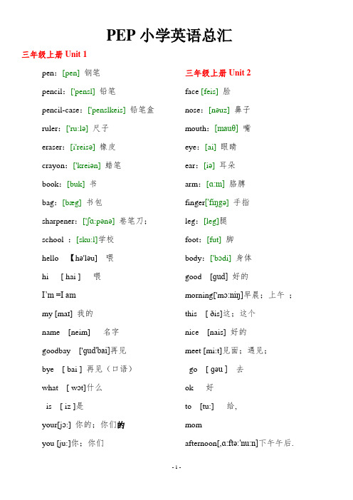 人教版小学英语必背单词表(带有音标的)