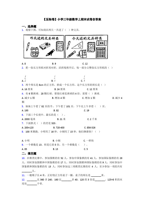 【压轴卷】小学三年级数学上期末试卷含答案