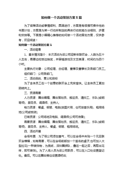 如何做一个活动策划方案5篇