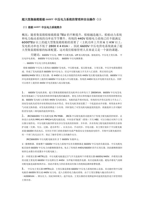 超大型集装箱船舶6600V中压电力系统的管理和安全操作