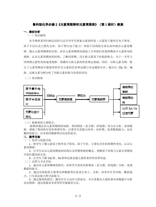 鲁科版化学必修2《元素周期律和元素周期表》(第1课时)教案