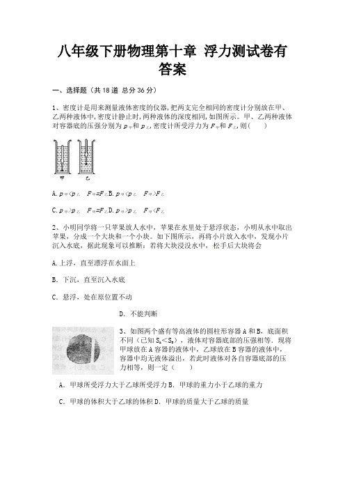 完整版八年级下册物理第十章 浮力测试卷有答案