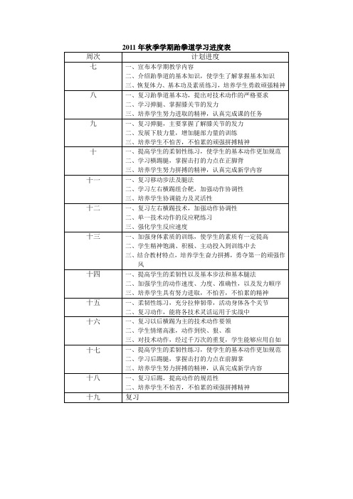 跆拳道教学进度表