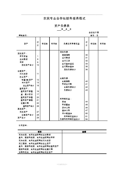 农民专业合作社资产负债表格式