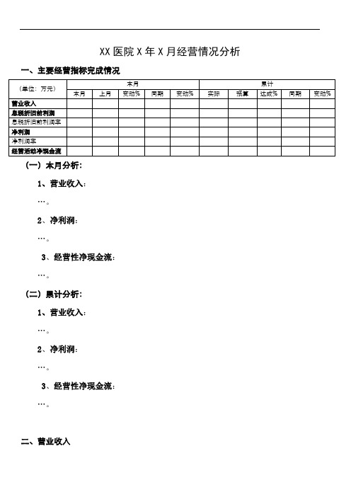 医院经营情况分析模板