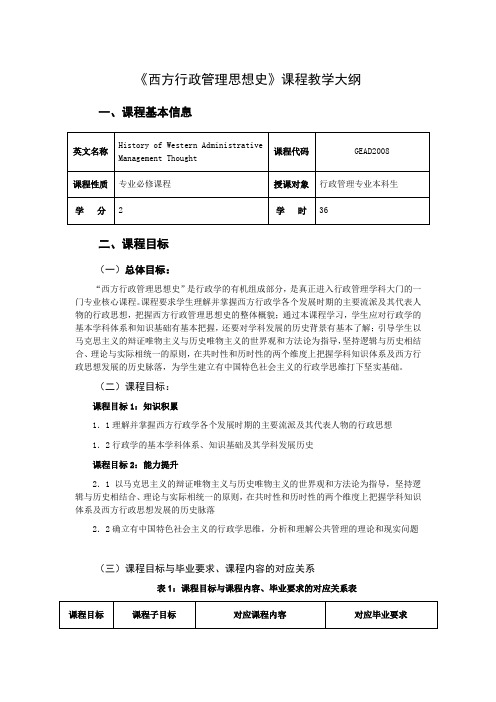 西方行政管理思想史  教学大纲