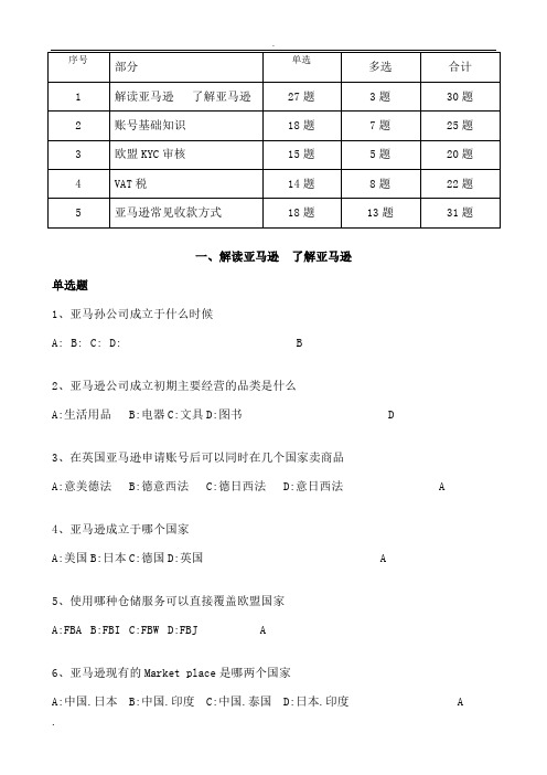 亚马逊官方试题了解亚马逊篇