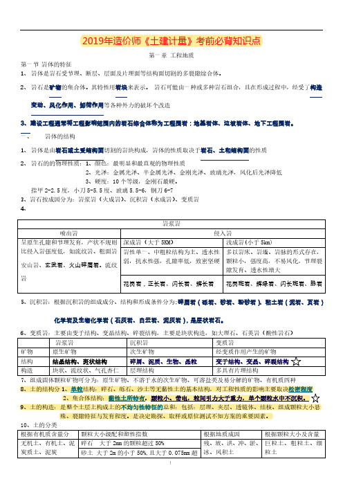 2019年造价工程师《土建计量》考前必背知识点