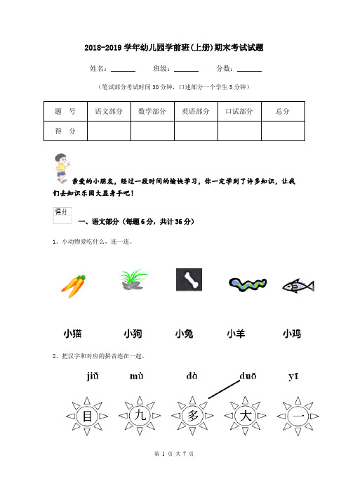 2018-2019学年幼儿园学前班(上册)期末考试试题