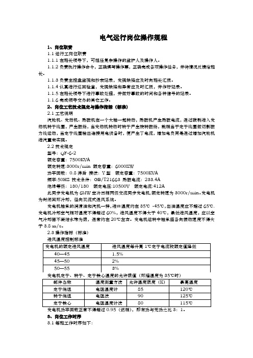 热电一车间电气运行岗位操作规程