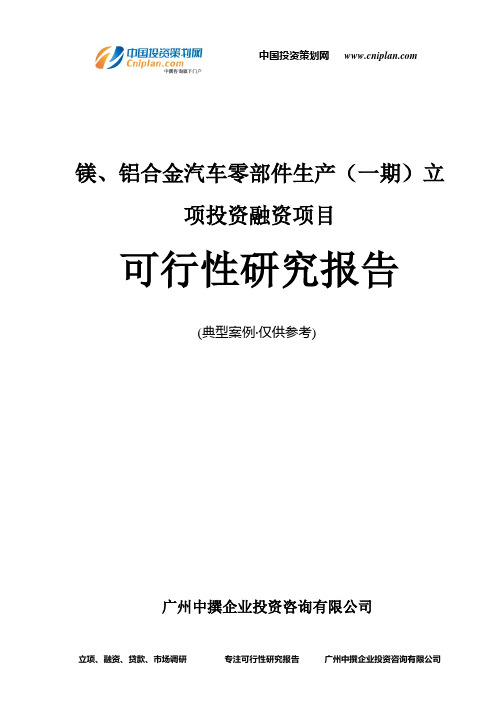 镁、铝合金汽车零部件生产(一期)融资投资立项项目可行性研究报告(非常详细)