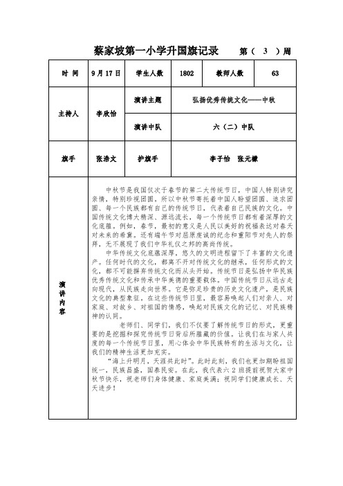 小学升国旗记录 表