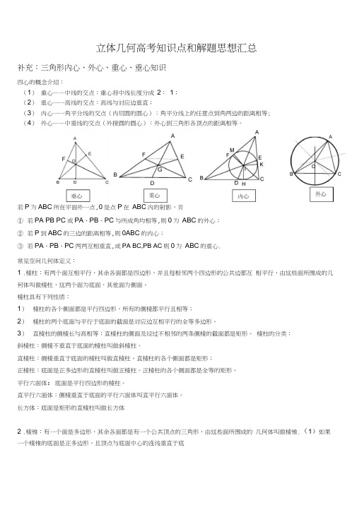 知识点-立体几何知识点常见结论总结