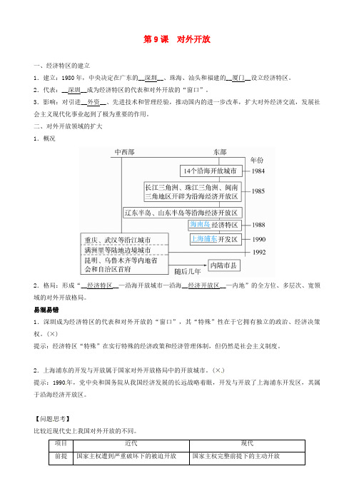 最新部编版八年级历史下册 第9课对外开放 知识点汇总及同步练习