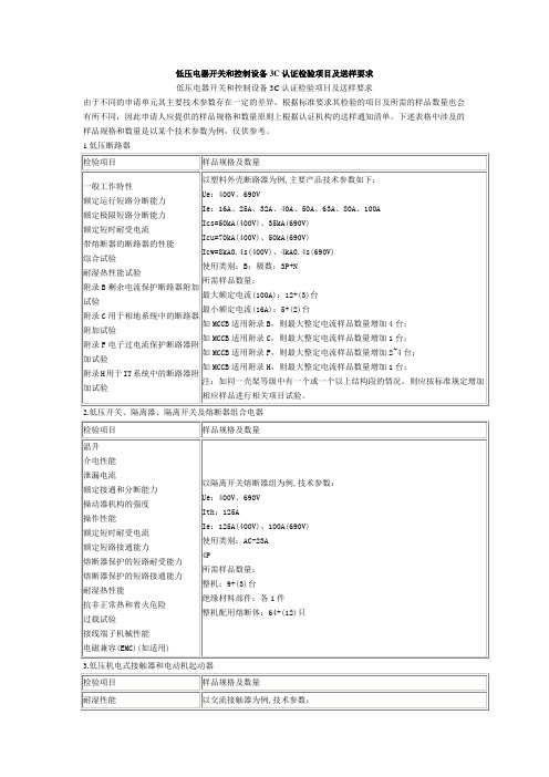 低压电器开关和控制设备3C认证检验项目及送样要求复习课程