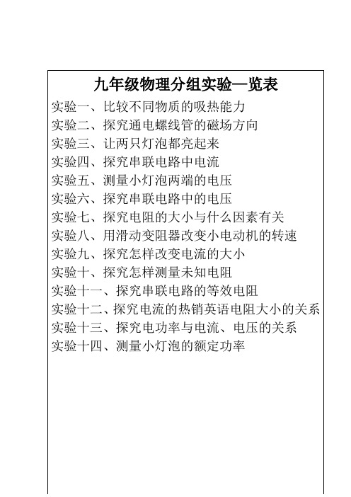 九年级物理分组实验