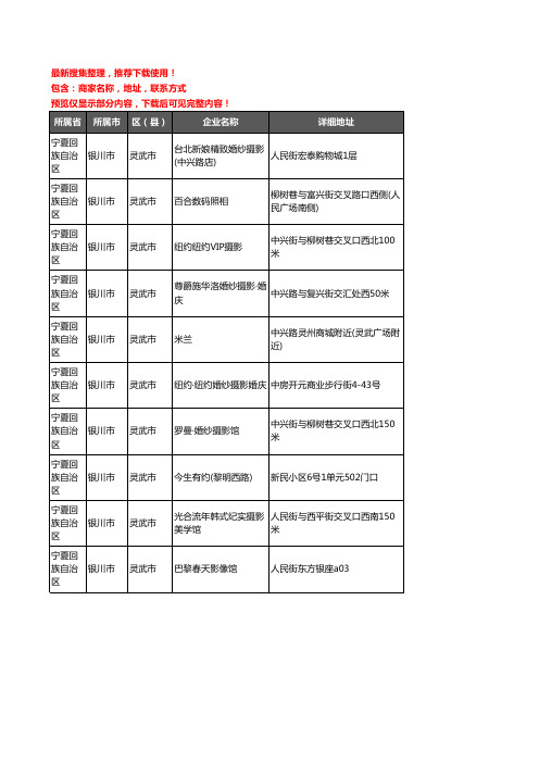 新版宁夏回族自治区银川市灵武市婚纱摄影企业公司商家户名录单联系方式地址大全10家