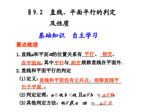 2011届高考数学总复习第一轮课件__人教版(理) 第九章_立体几何9.2  直线、平面平行的判定及性质