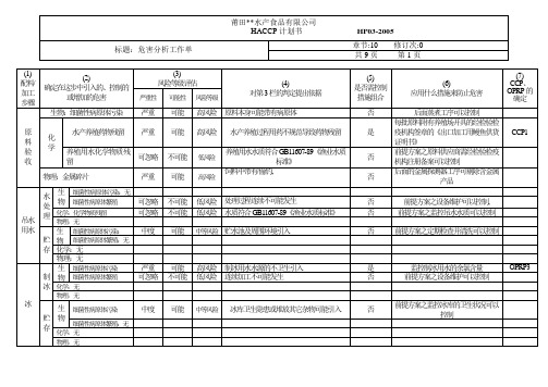 HACCP(第10章))危害分析工作单