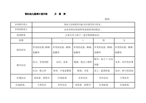 中班幼儿园周工作计划表