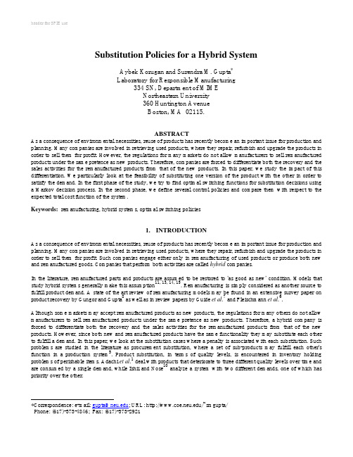 header for SPIE use Substitution Policies for a Hybrid System