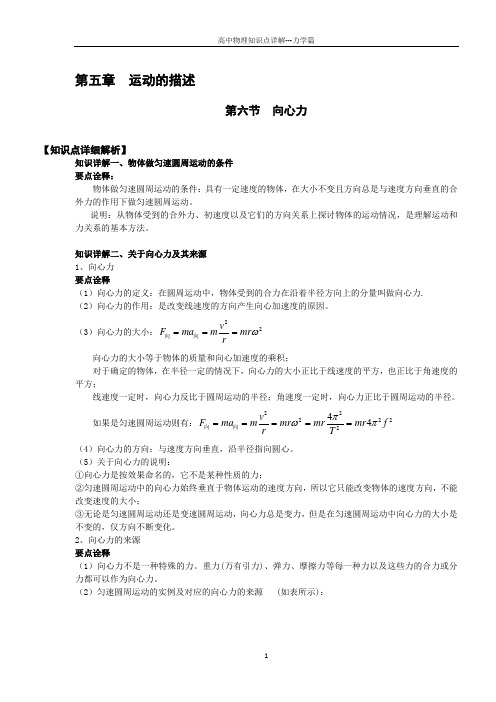 【知识详解】物理必修二5.6向心力