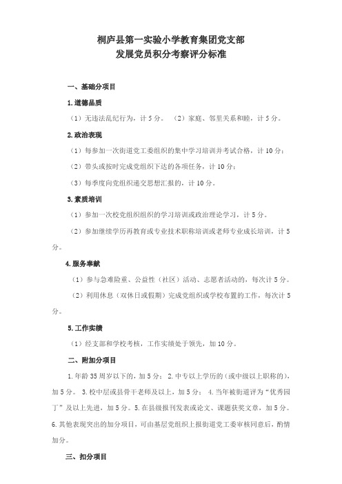 发展党员积分考察评分标准