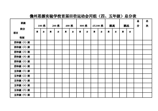 田径运动会积分分表