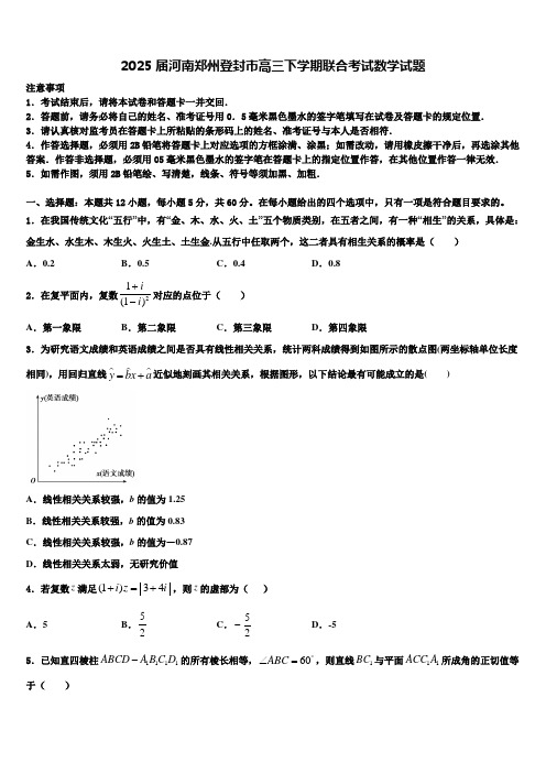 2025届河南郑州登封市高三下学期联合考试数学试题含解析