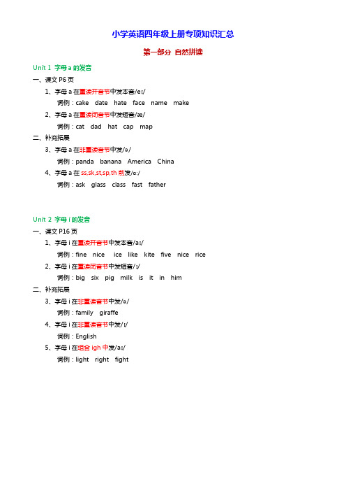 人教英语小学4年级上册专项知识汇总-语音板块