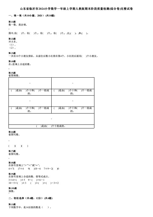 山东省临沂市2024小学数学一年级上学期人教版期末阶段质量检测(综合卷)完整试卷