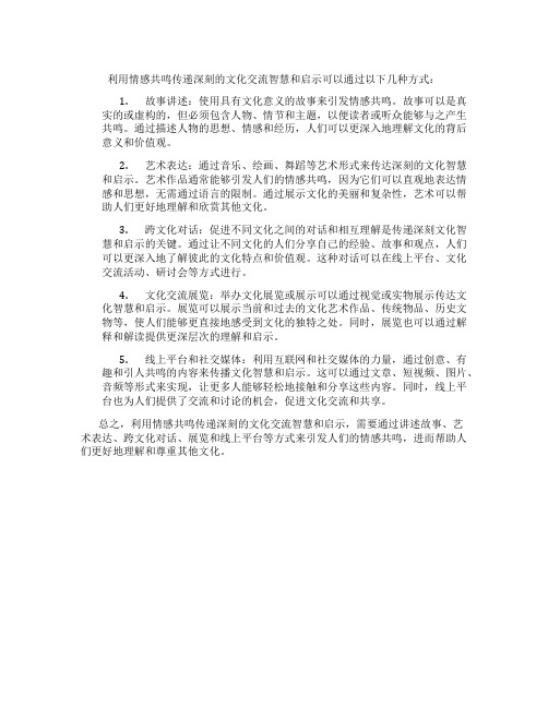 如何利用情感共鸣,传递深刻的文化交流智慧和启示