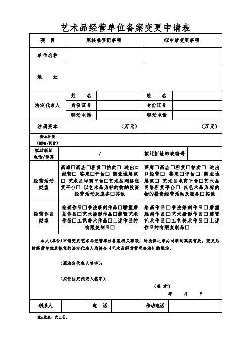 艺术品经营单位备案变更申请表