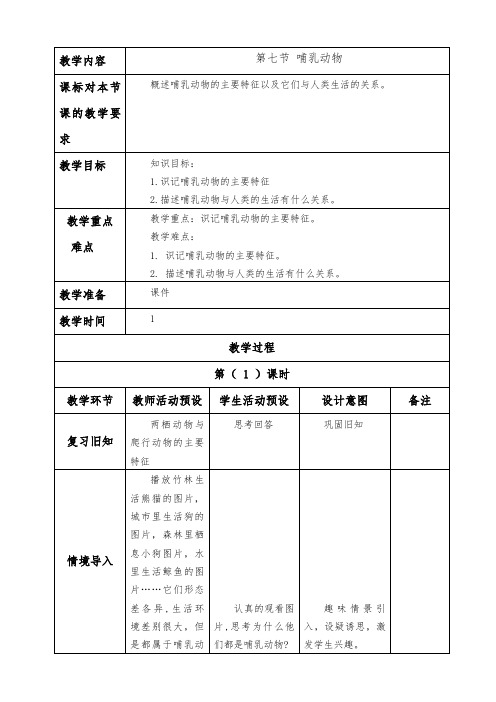 1.7第七节 哺乳动物教案