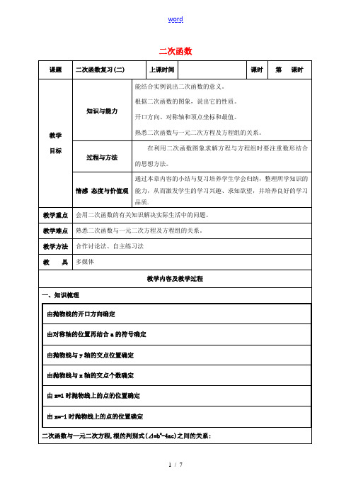 中考数学 二次函数复习教案2 苏科版-苏科版初中九年级全册数学教案